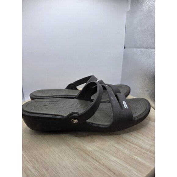 Crocs Patricia Wedge Sandal Women 10 Brown Slip On Casual Comfort Strappy Summer - Picture 3 of 8